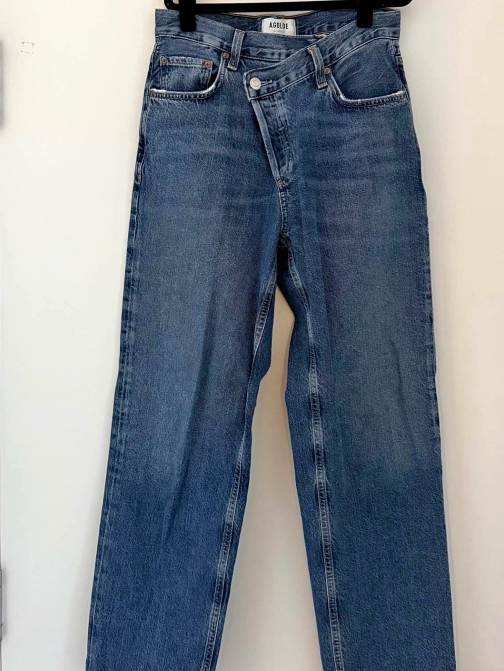 Agolde Women's Medium Blue Wash Criss-cross Straight Leg Jeans
